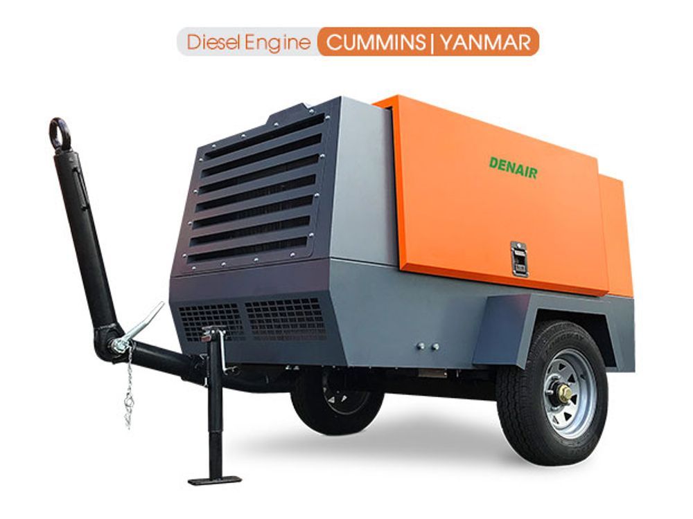 Máy nén khí trục vít di động chạy dầu diesel DENAIR
